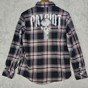 Howitzer Patriot Plaid Flannel Shirt Men's Medium Skull Back Graphic Cotton